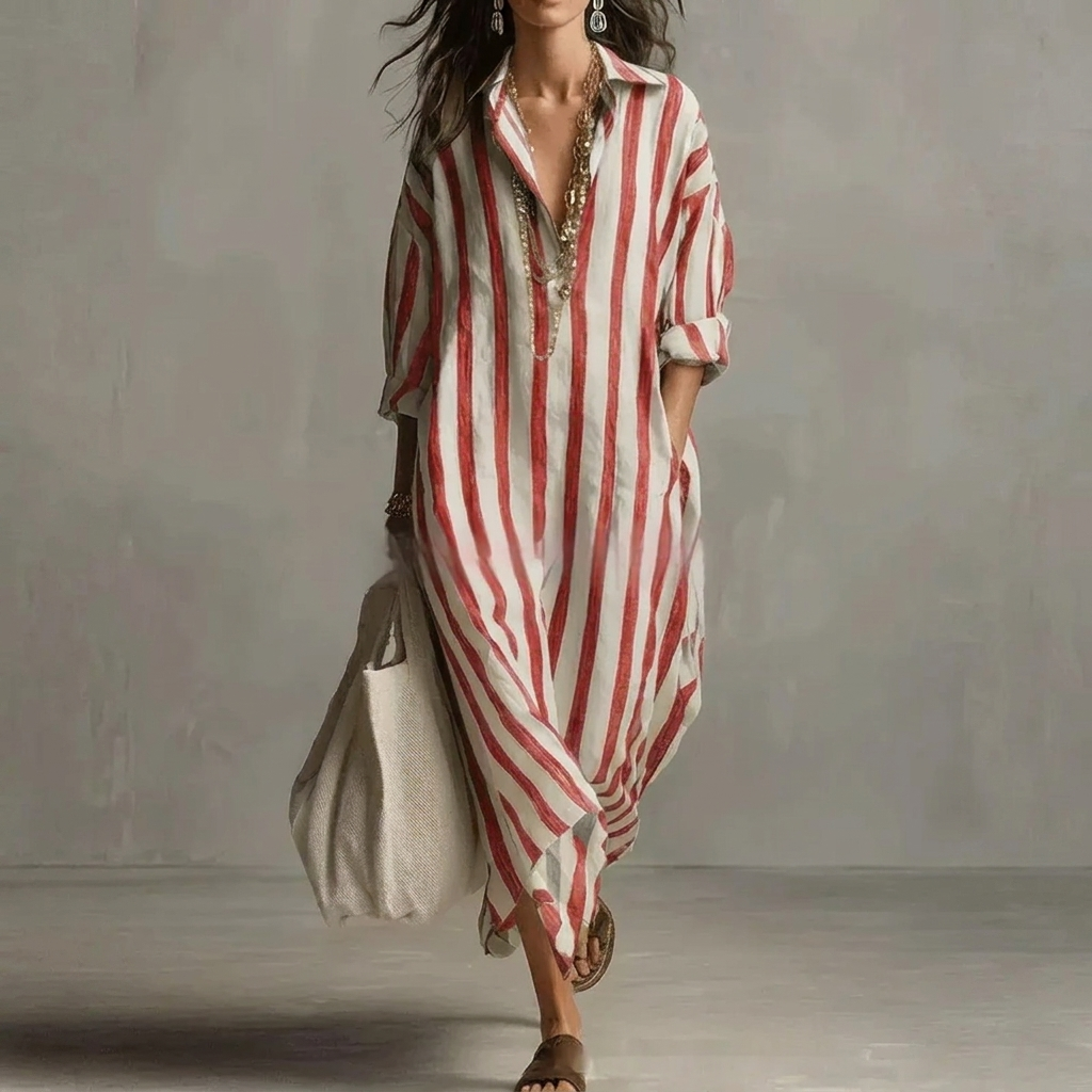 Nautical Breeze Collared Striped Shirt Dress