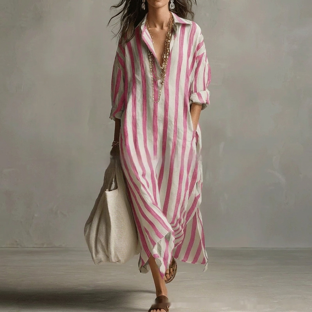 Nautical Breeze Collared Striped Shirt Dress