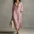Nautical Breeze Collared Striped Shirt Dress