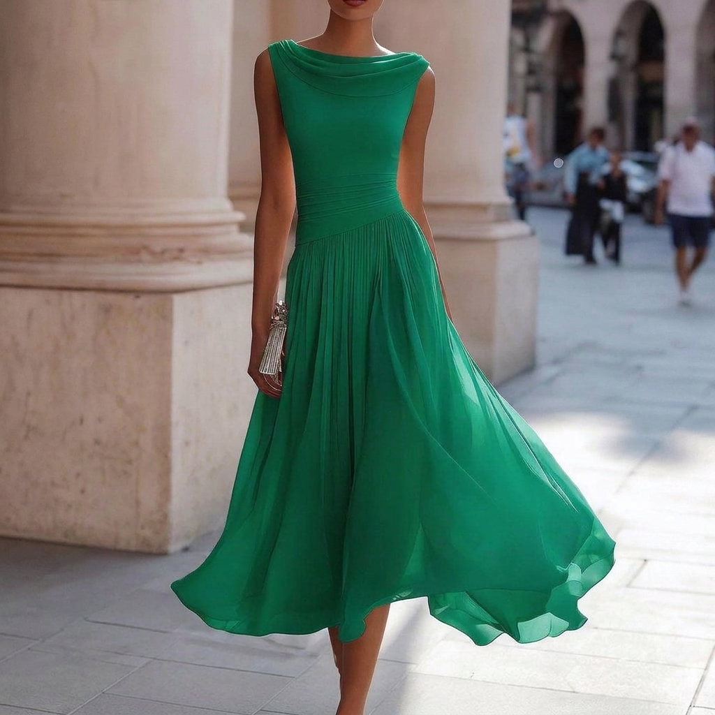 Women’s Boat Neck Chiffon Dress