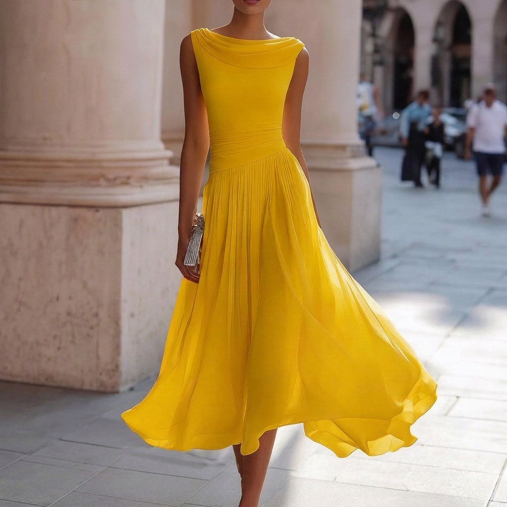 Women’s Boat Neck Chiffon Dress