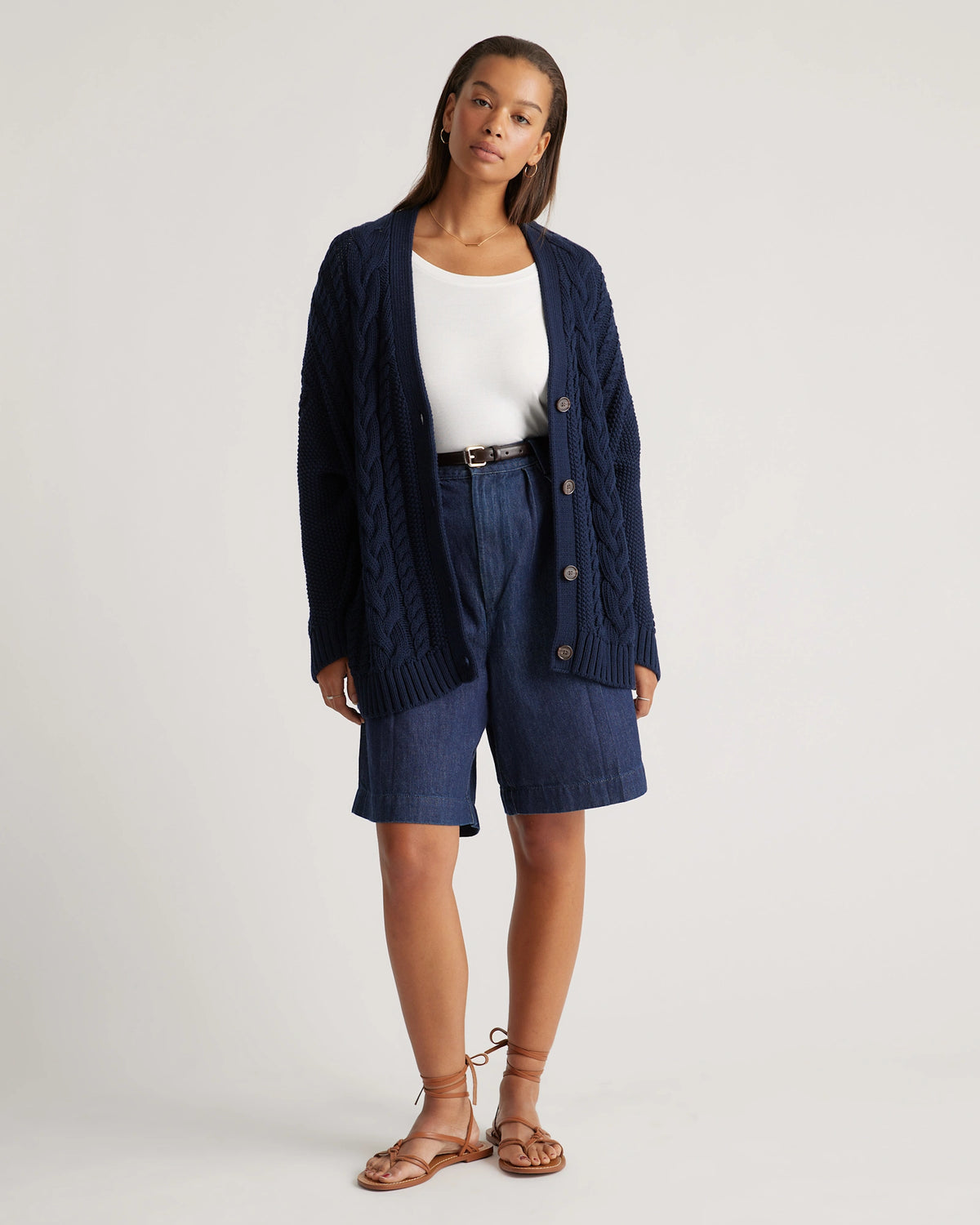 Navy Oversized Cable Knit Cardigan