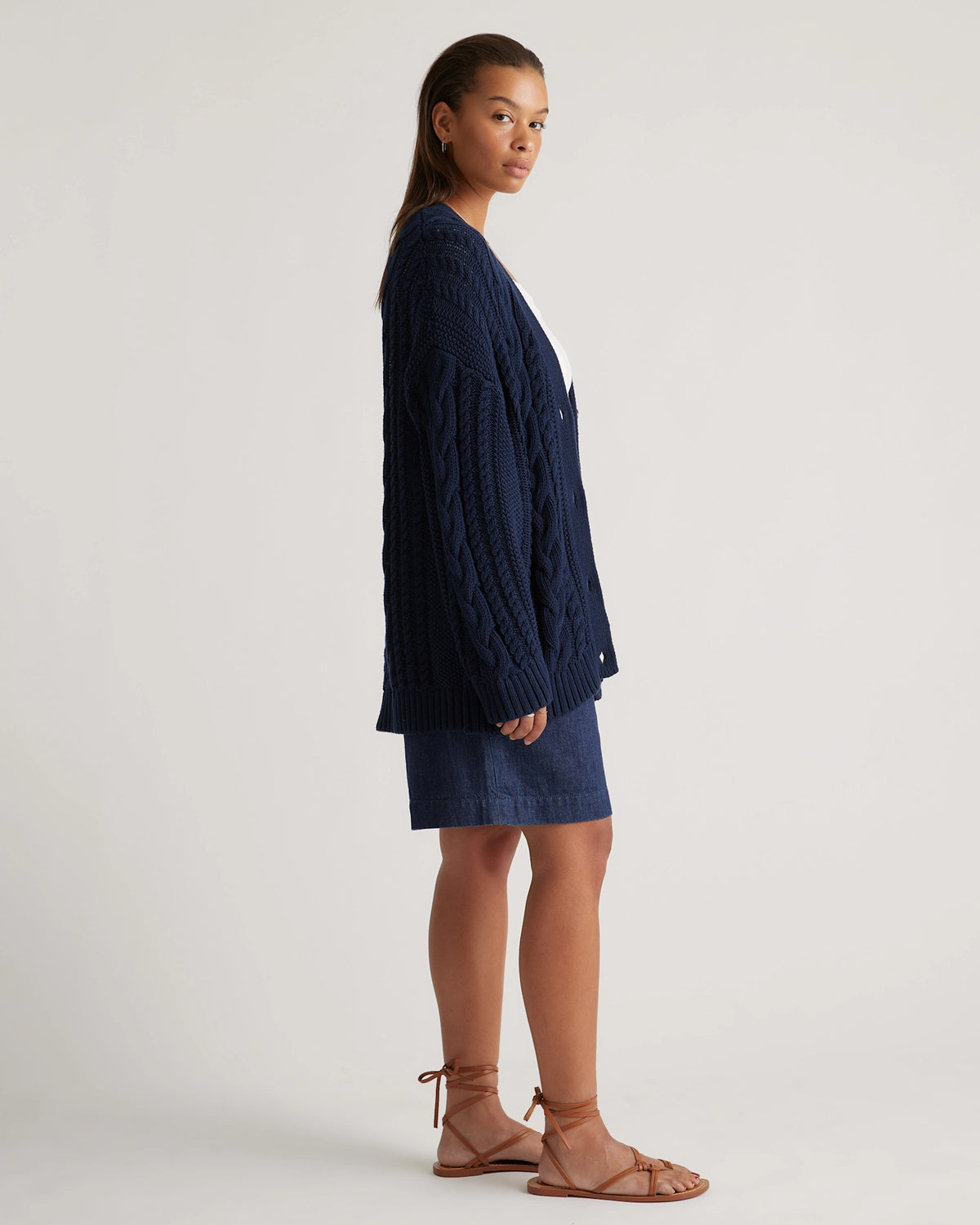 Navy Oversized Cable Knit Cardigan