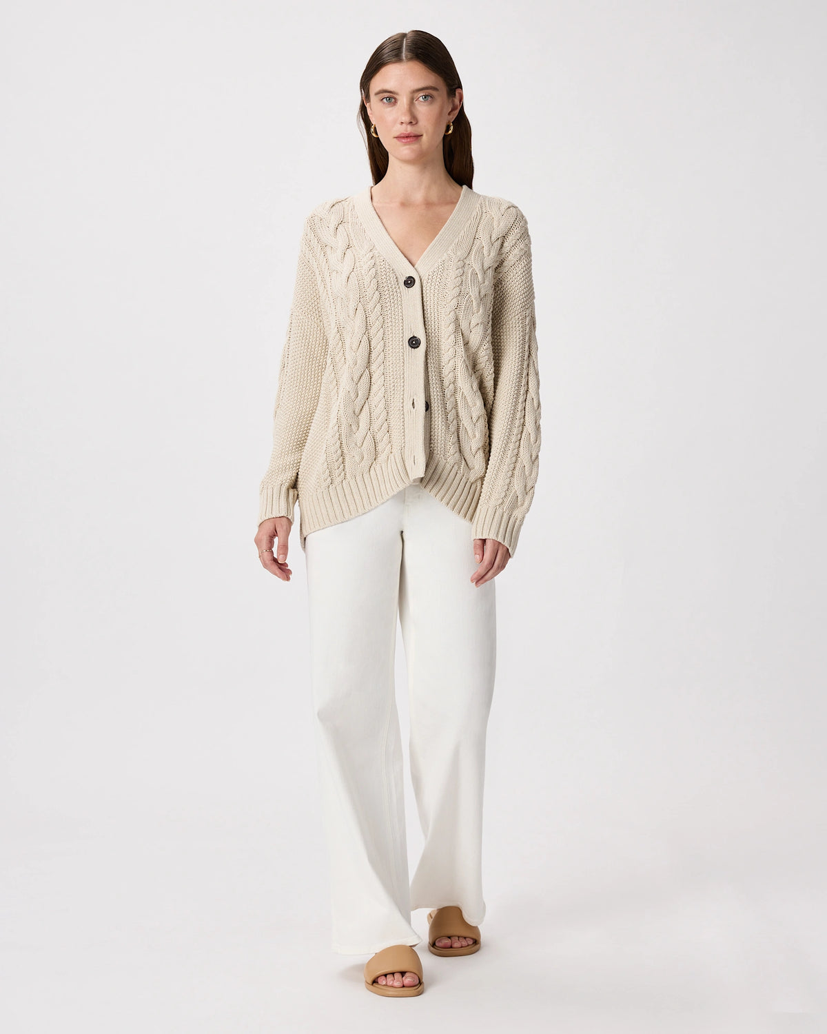 Speckled Beige Oversized Cable Knit Cardigan