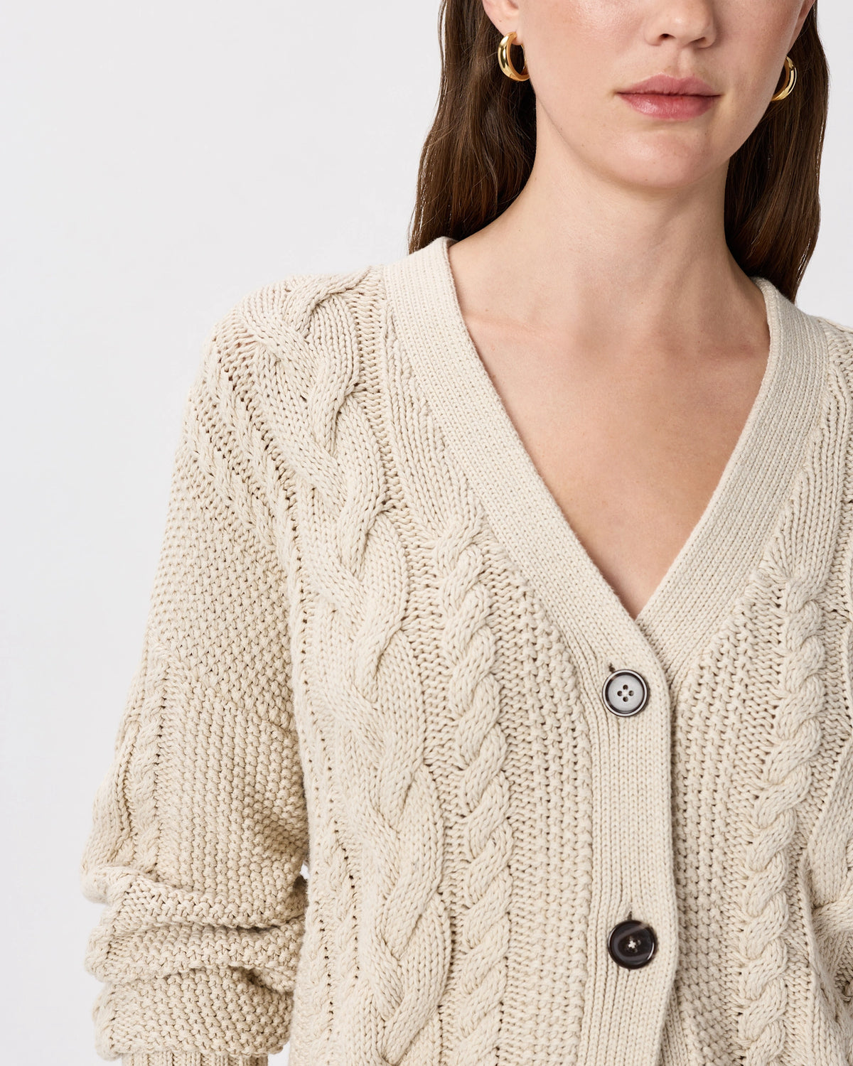 Speckled Beige Oversized Cable Knit Cardigan