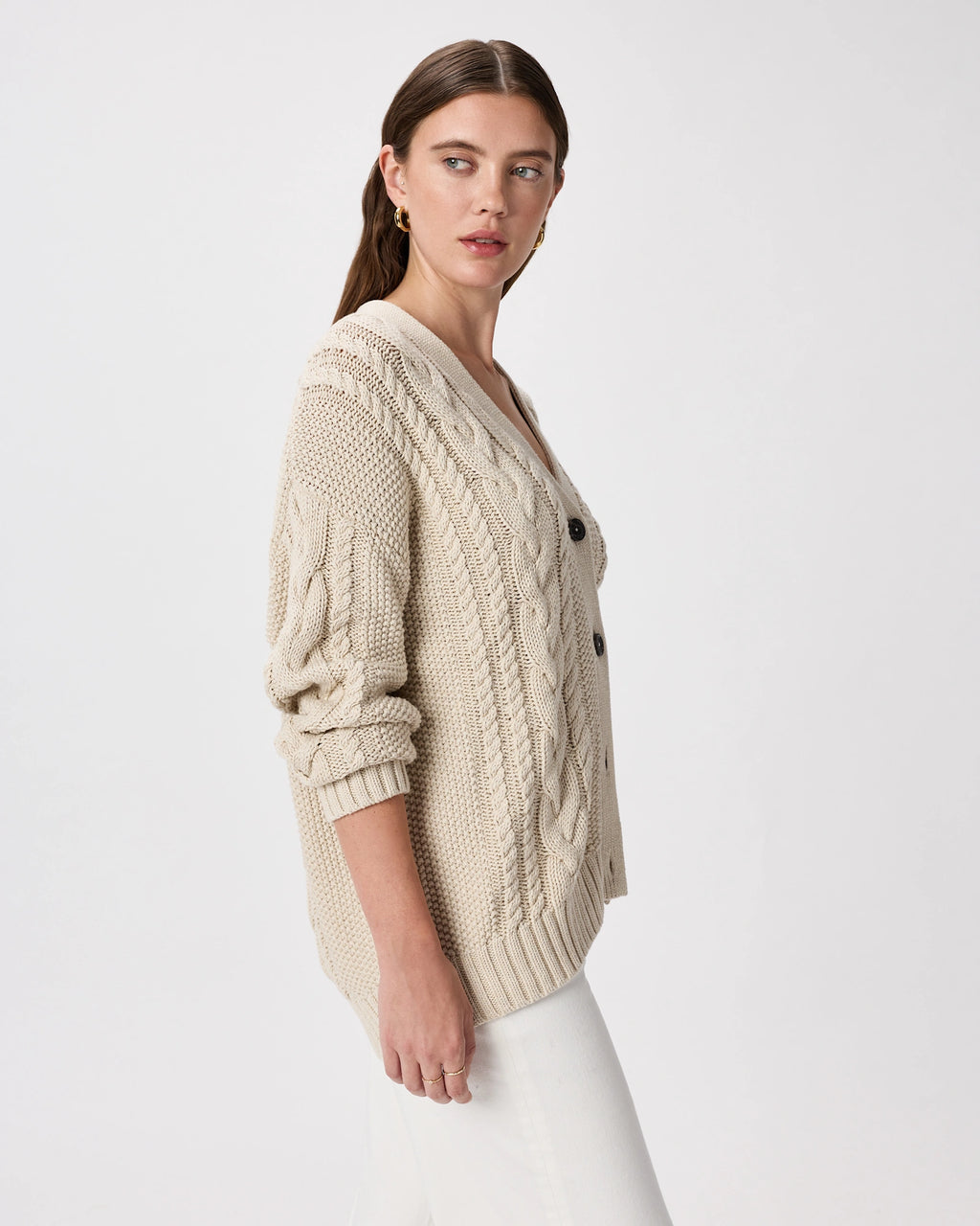 Speckled Beige Oversized Cable Knit Cardigan